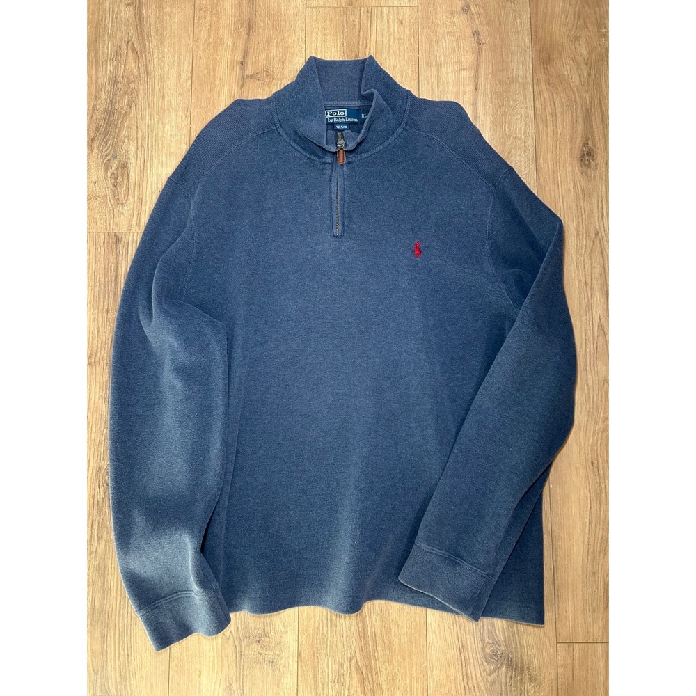 Polo Ralph‎ Lauren Men's Blue Quarter Zip Sweater Pullover Red Pony Logo XL